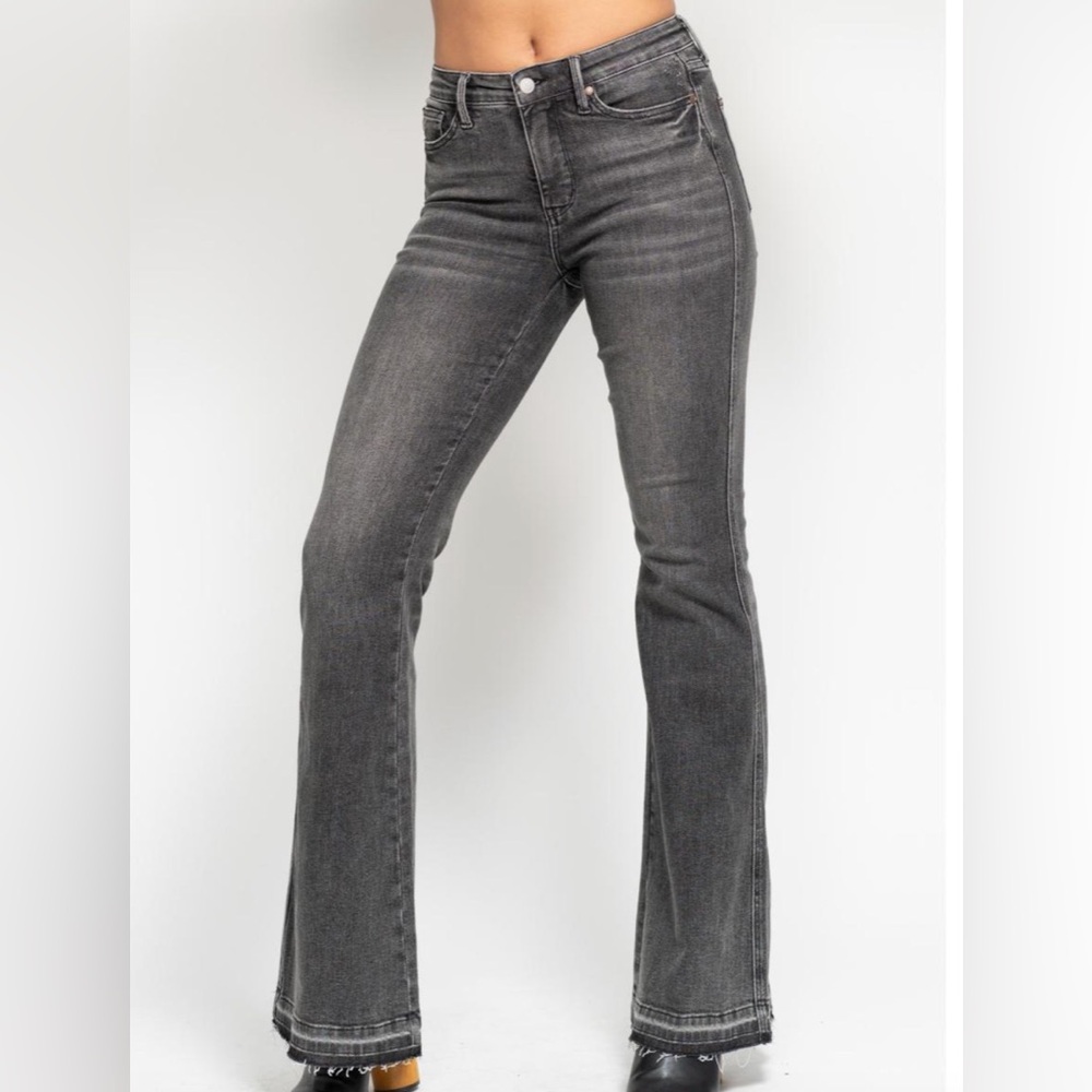 Judy Blue Charcoal Flare Jeans, released hem, new